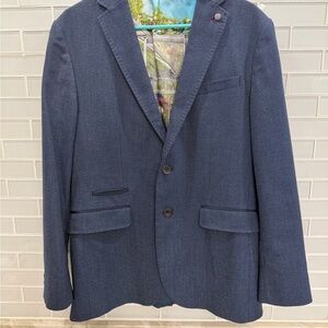 Ted Baker London Blue Textured Blazer Jacket Novelty Garden Lining Size 4 Large